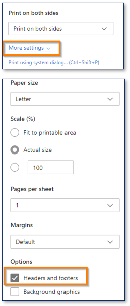 Edge Print Headers and Footers setting