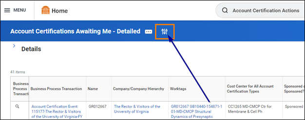 Image of the Reset (filters) button in Workday